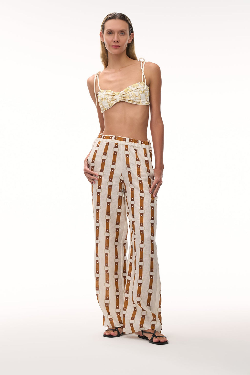 San Miguel Embroidered Top in Yellow Flowers & Ivory