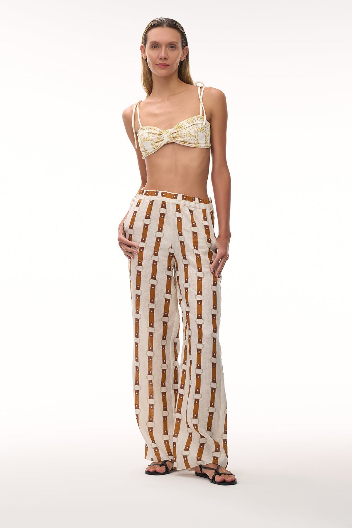 San Miguel Embroidered Top in Yellow Flowers & Ivory