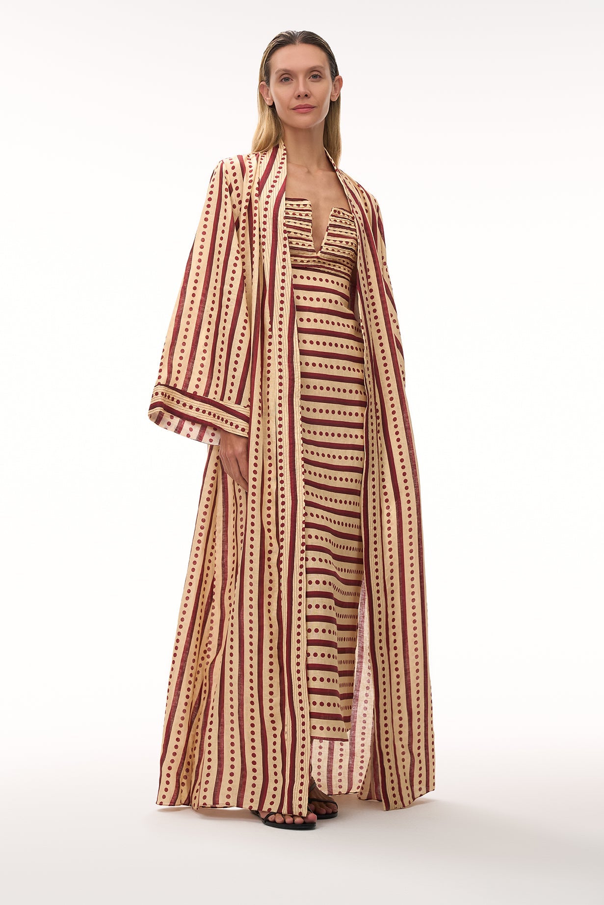 Rafaela Linen Kaftan in Red Stripes