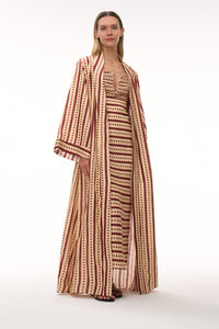 Antigua Linen Midi Dress in Red Stripes