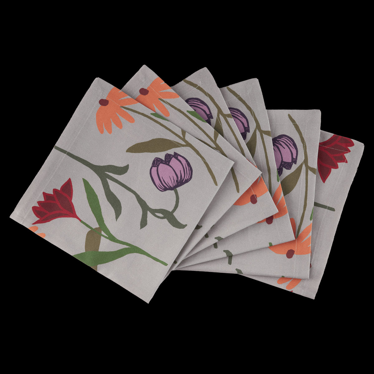 Illustrated floral print on organic cotton napkins.