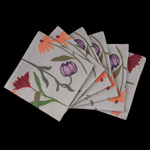Illustrated floral print on organic cotton napkins.