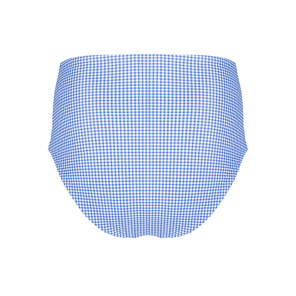 Women's Sky Blue Gingham High Waist Bikini Bottom