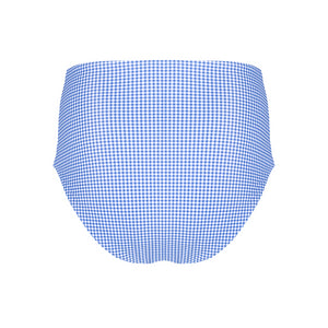 Women's Sky Blue Gingham High Waist Bikini Bottom