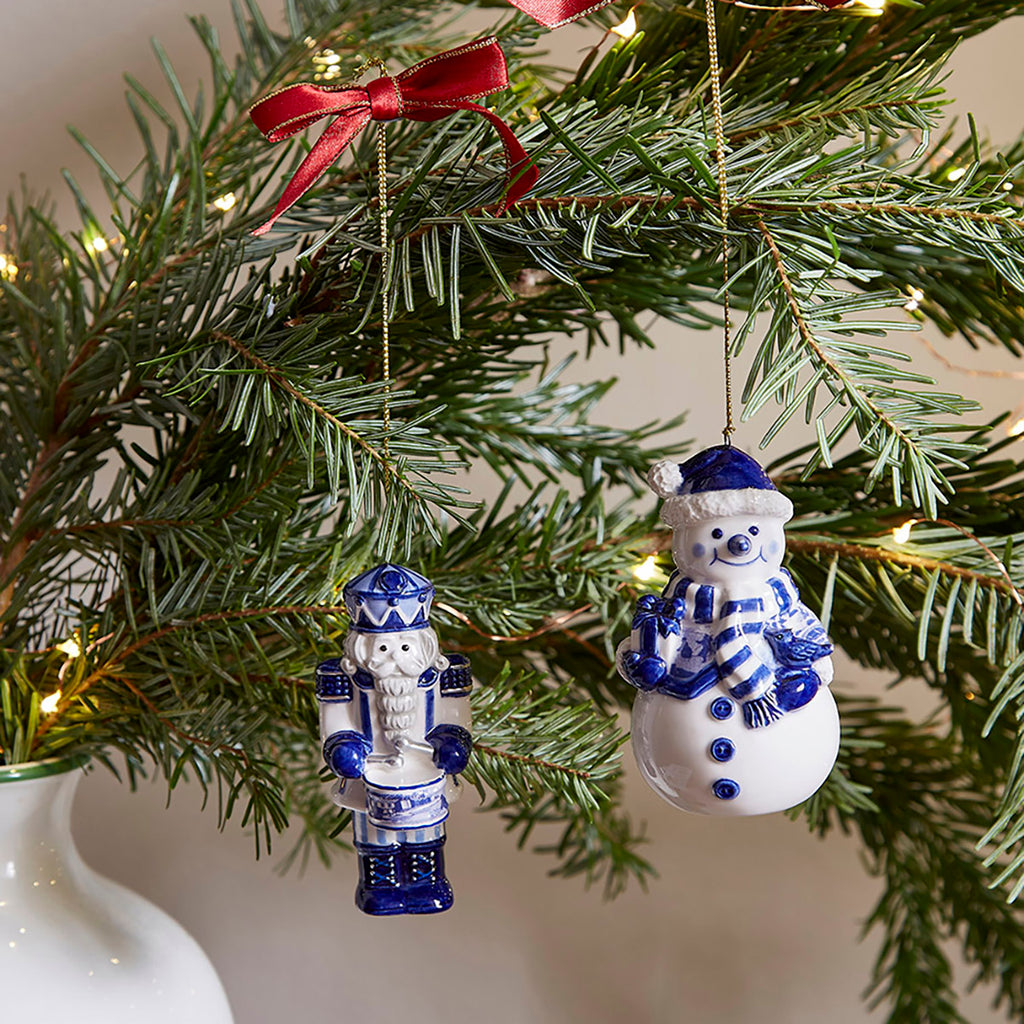 Blue Italian Christmas Snowman Ornament