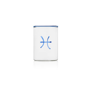 ThisÊhandblownÊclearÊglass tumbler withÊroyal blueÊrim and Pisces sign on the outside in cobalt blue glass brings just the right amount of colour to the table.ÊThe perfect gift under $50