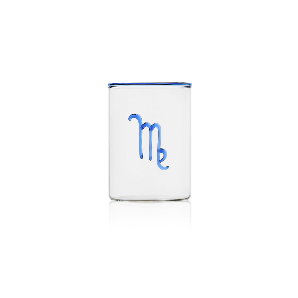 ThisÊhandblownÊclearÊrocks glass withÊa Virgo zodiac sign on the outside in cobalt blue glass brings just the right amount of colour to the table.ÊThe Ultimate Gift under $50Ê Crafted of borosilicate glass, which is prized for its durability and resistance to thermal shock, this Zodiac Tumbler has a cobalt blue glass rim to add a cheerful yet elegant touch to any occasion.