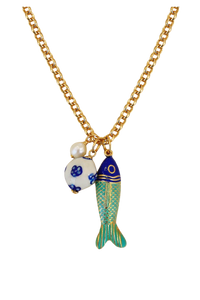Long Chain Fish Charm Necklace