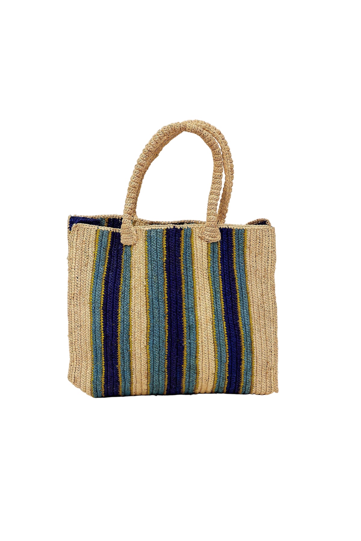 Woven bag with striped pattern on a white background