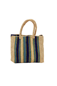 Woven bag with striped pattern on a white background