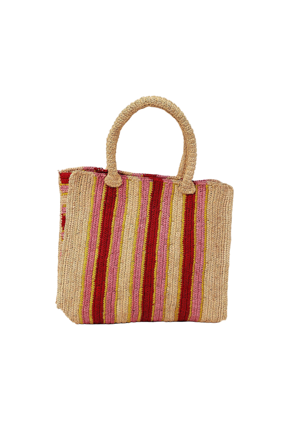 Woven bag with striped pattern on a white background