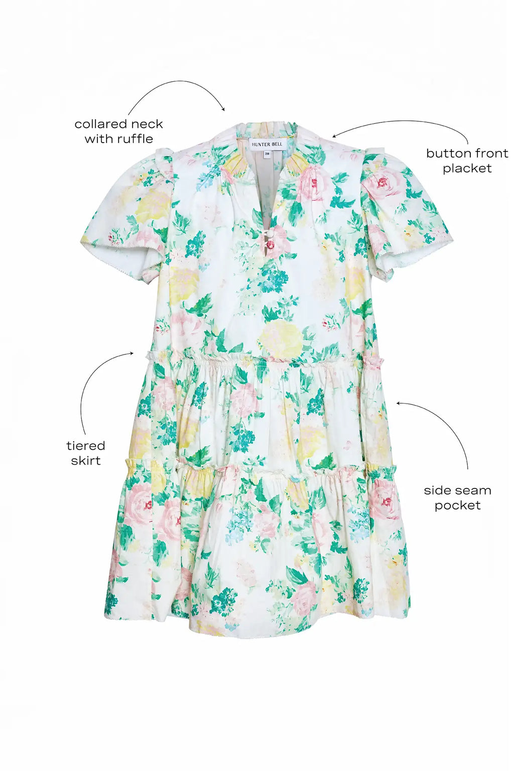 Kids Merritt Dress, in Garden Rose Peony with call outs. 