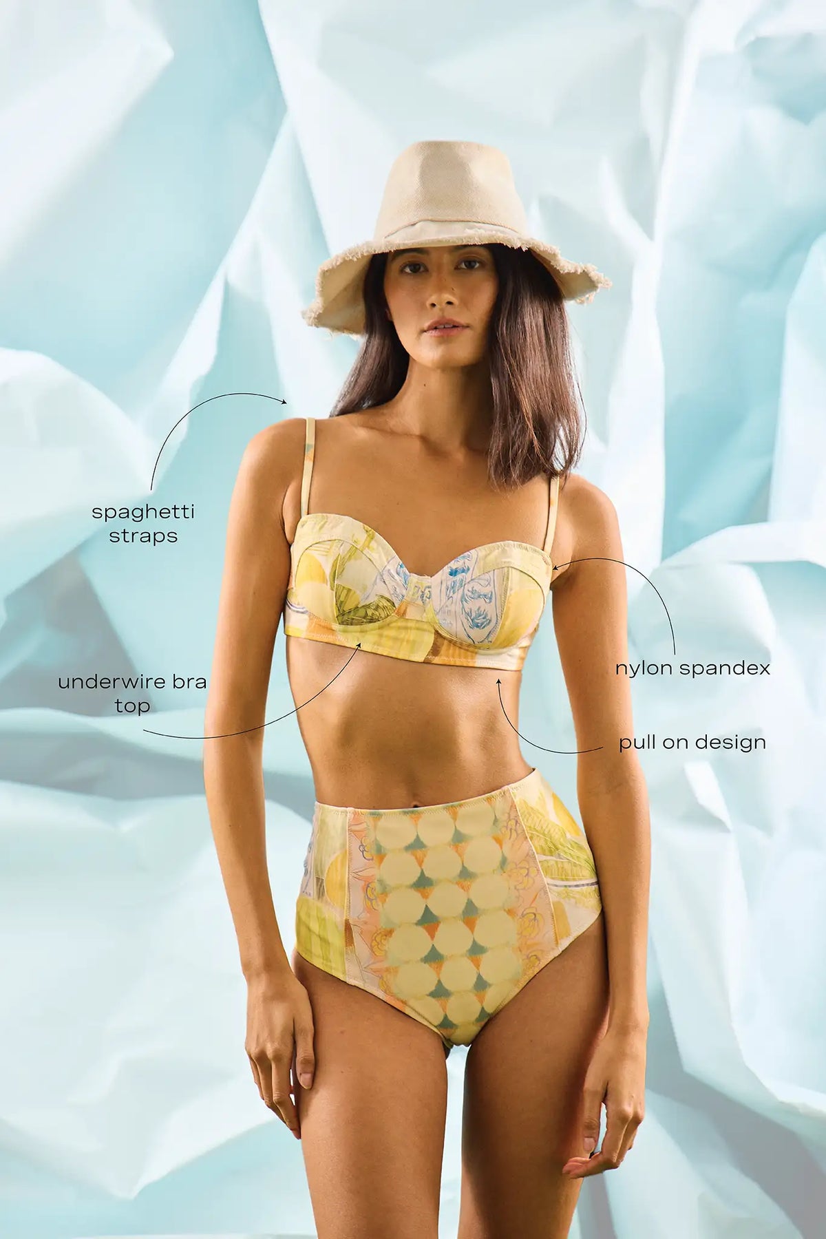 Bikini Top and Bottom in Still Life Symphony with call outs.