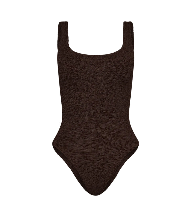 Square Neck Swimsuit In Metallic Chocolate