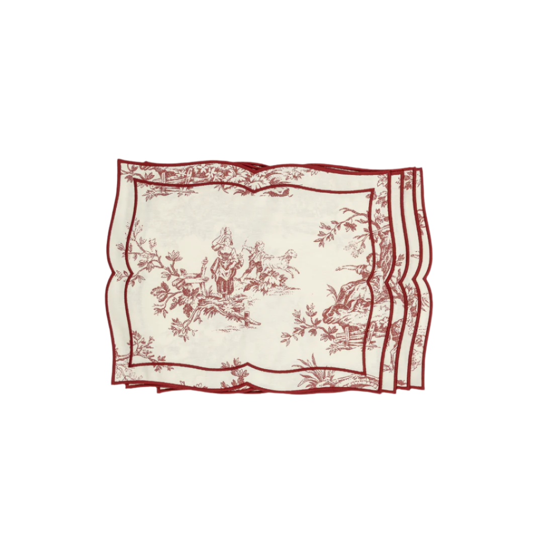 Maroon Toile Placemats, Set of 4