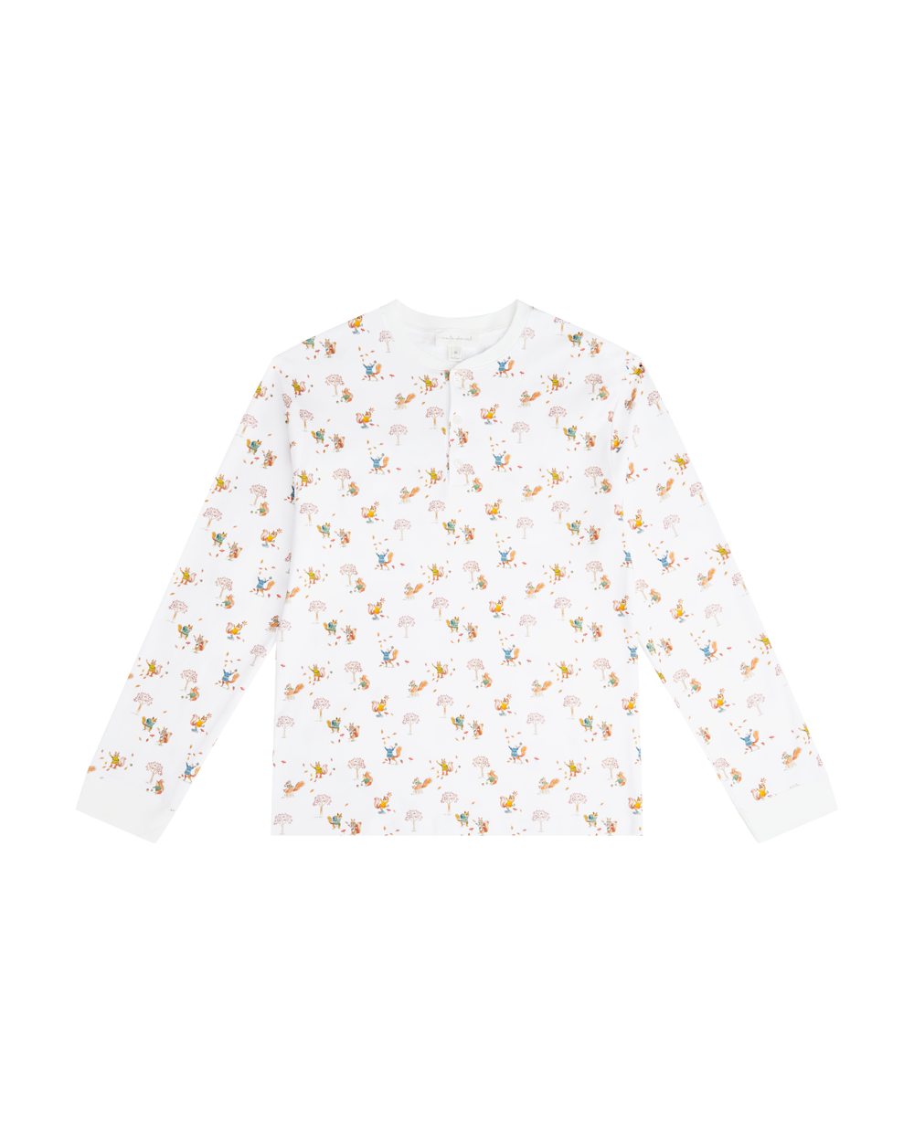 Squirrel Print Henley Pajamas in White