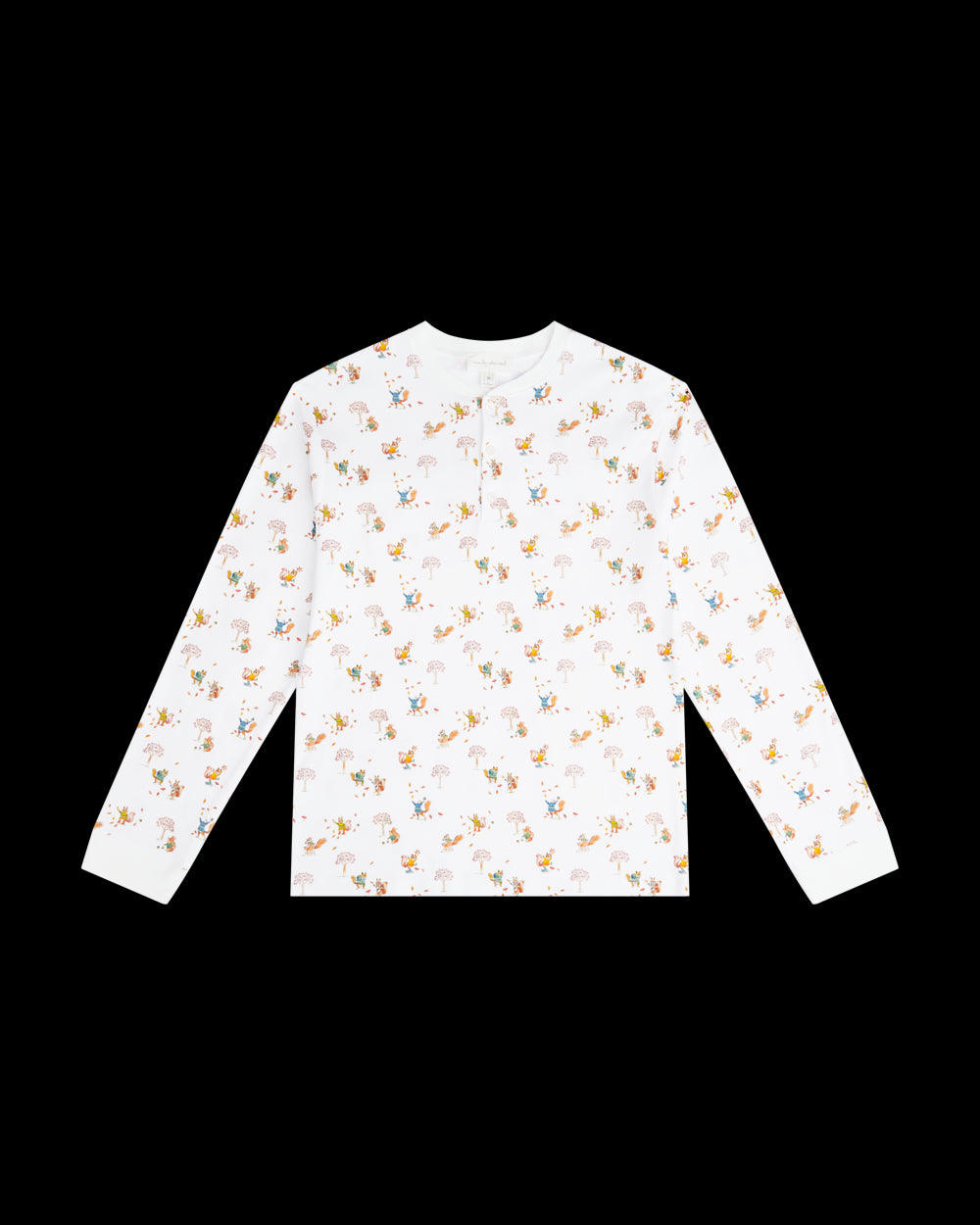 Squirrel Print Henley Pajamas in White