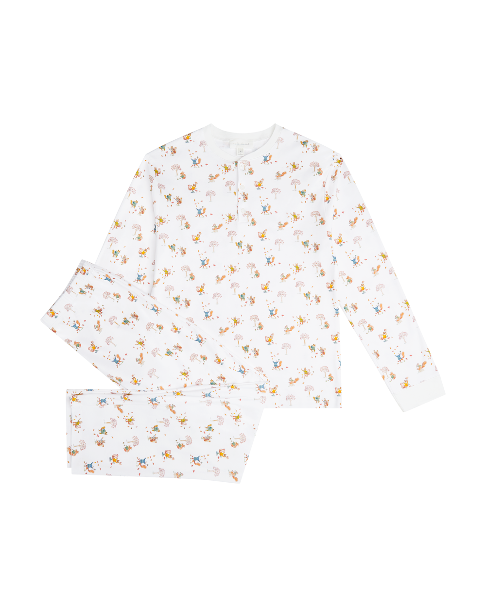 Squirrel Print Henley Pajamas in White
