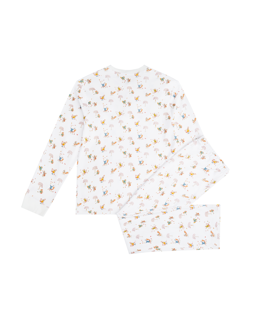 Squirrel Print Henley Pajamas in White