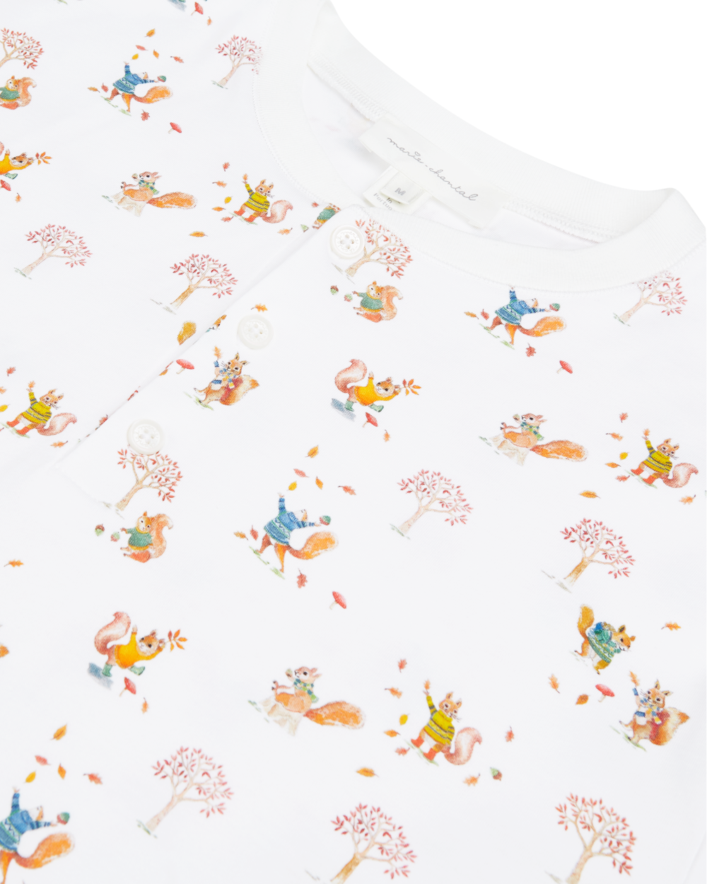 Squirrel Print Henley Pajamas in White