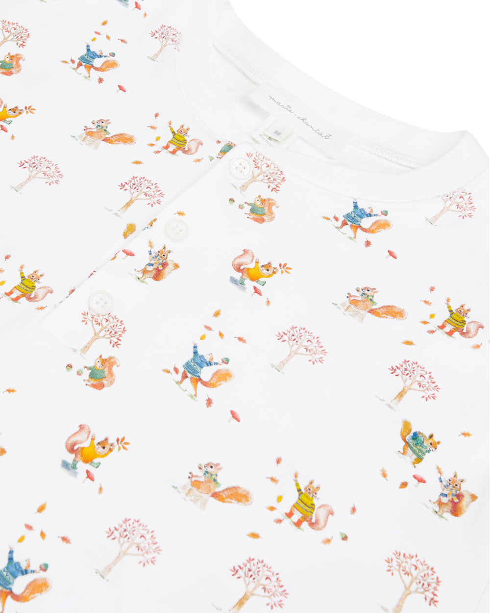 Squirrel Print Henley Pajamas in White