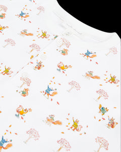 Squirrel Print Henley Pajamas in White