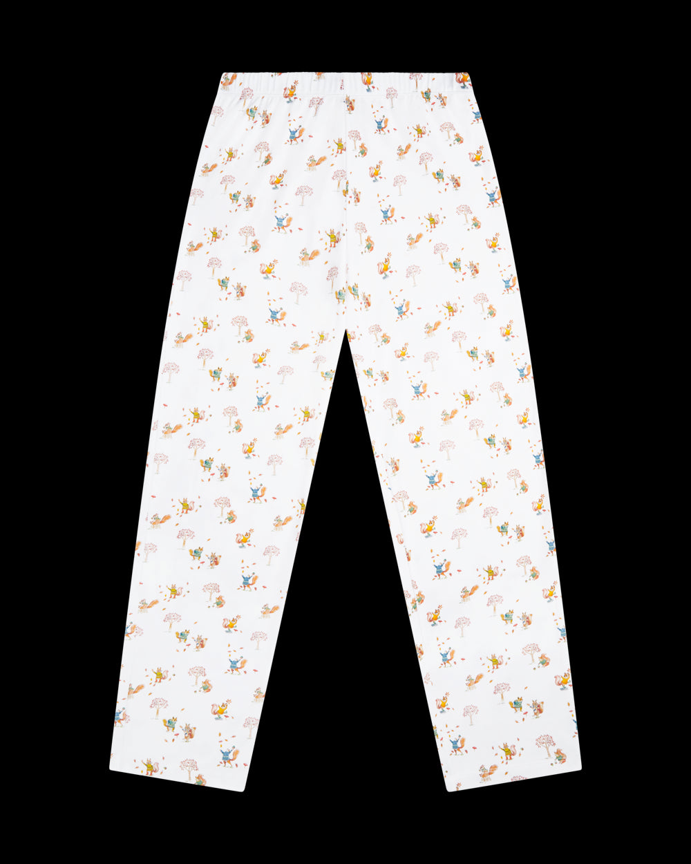 Squirrel Print Henley Pajamas in White