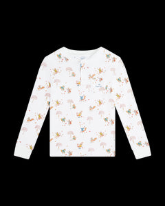 Squirrel Print Henley Pajamas in White