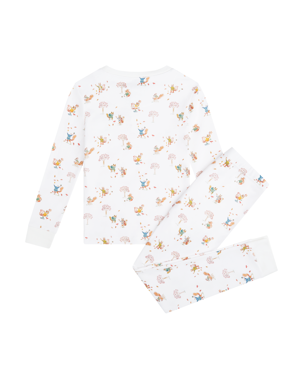 Squirrel Print Henley Pajamas in White