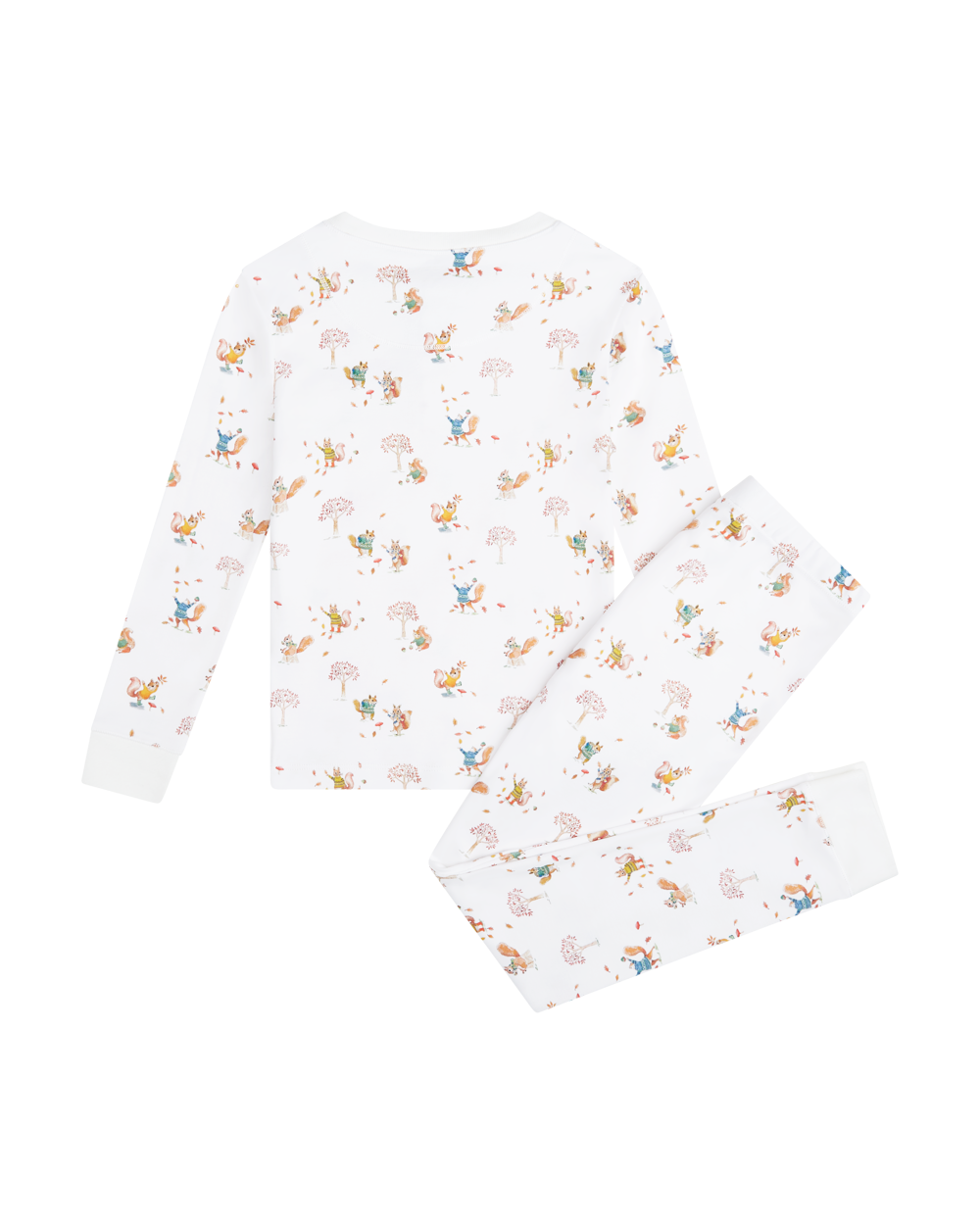 Squirrel Print Henley Pajamas in White