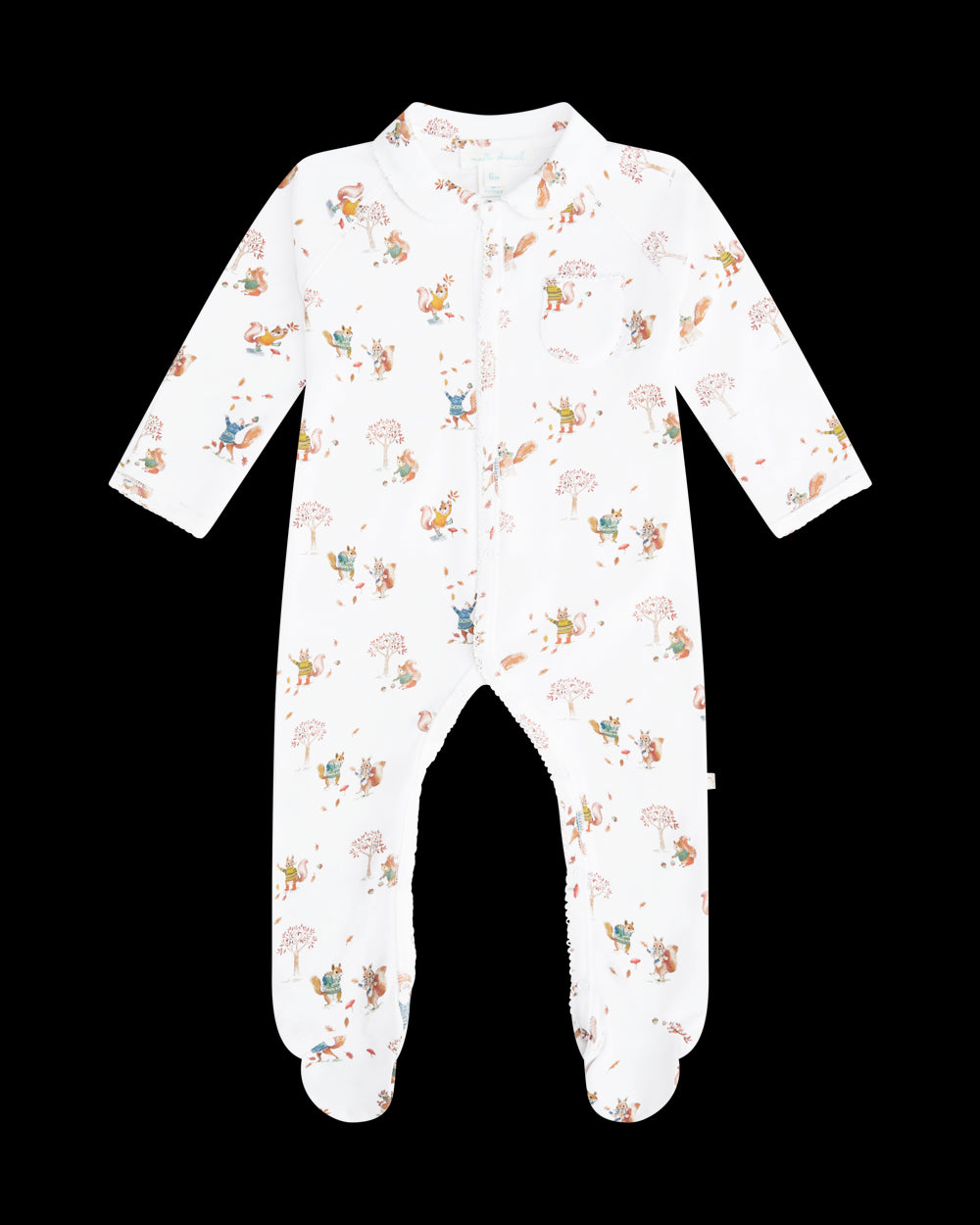 Squirrel Print Jersey Sleepsuit in White