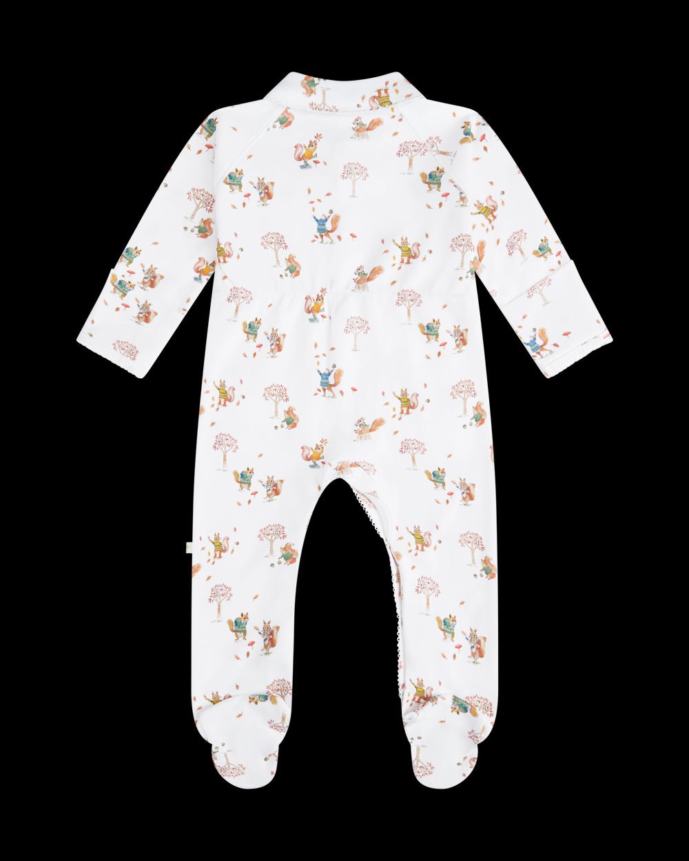 Squirrel Print Jersey Sleepsuit in White