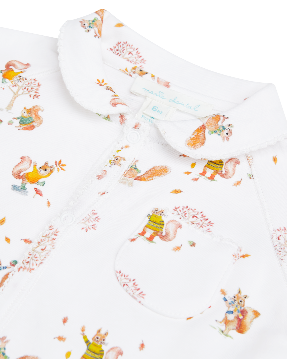 Squirrel Print Jersey Sleepsuit in White