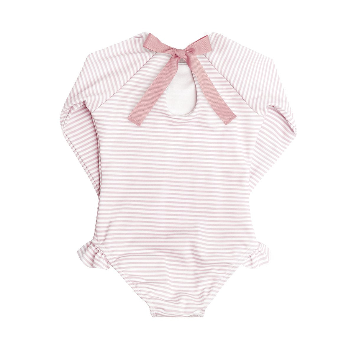 Girls Rashguard One-Piece in Light Pink Stripe