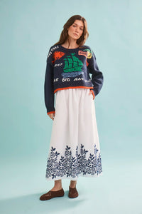 The St. Georges Sweater paired with Whisper Pant in White Rose Fence.