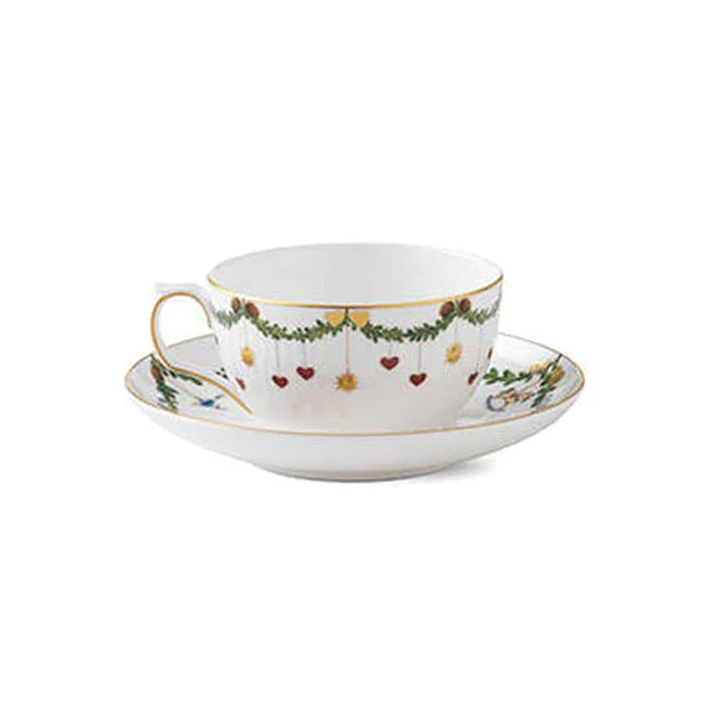 Star Fluted Christmas Teacup & Saucer 10.75 oz