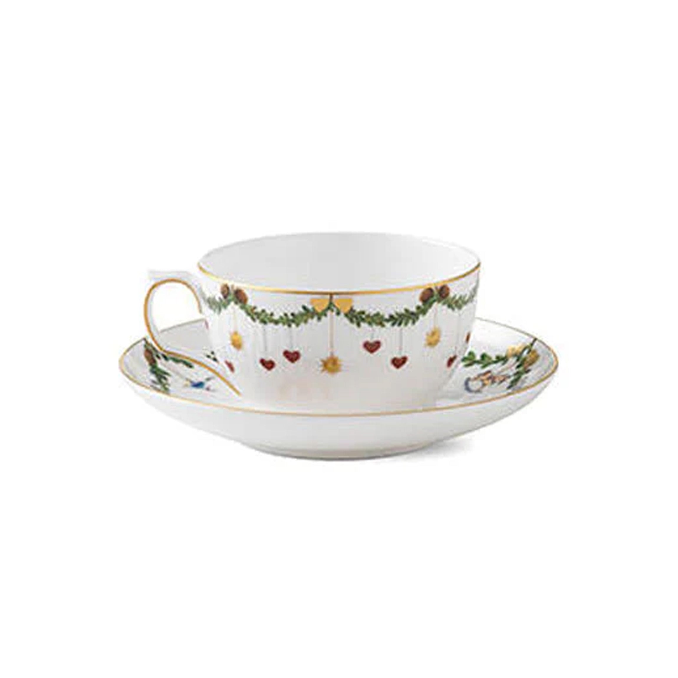Star Fluted Christmas Teacup & Saucer 10.75 oz
