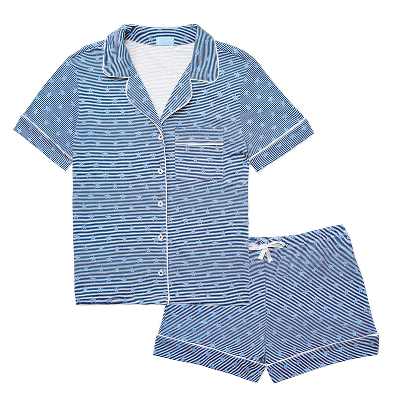 Women's Stars & Stripes Button Front Short Pajama Set in Navy