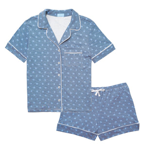 Women's Stars & Stripes Button Front Short Pajama Set in Navy