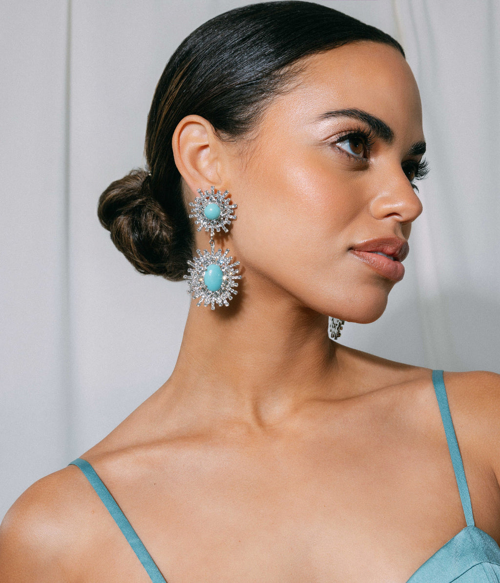 Stevie Statement Earrings in Turquoise - Loren Hope