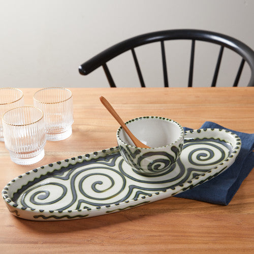 20" Antipasto Tray with Bowl in Graffiti Green