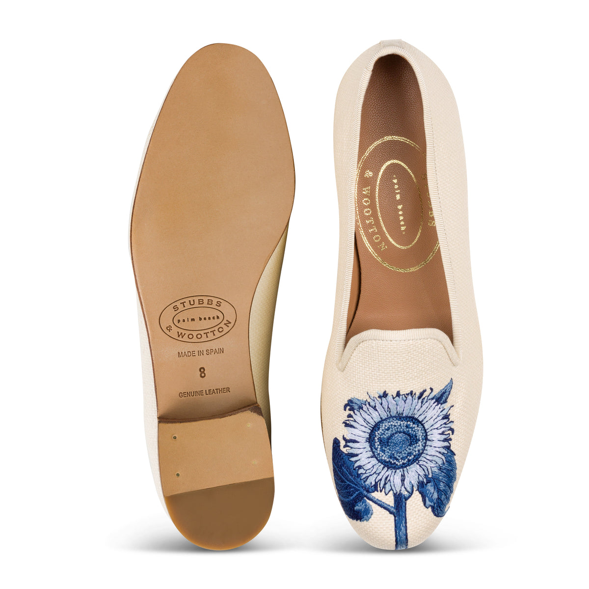 Our sunflower panama slipper on a white background.