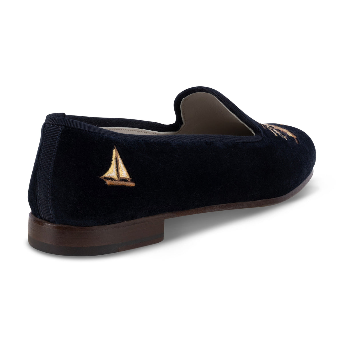Our Nantucket Navy Velvet Slipper (Women) item is photographed here against a white background.