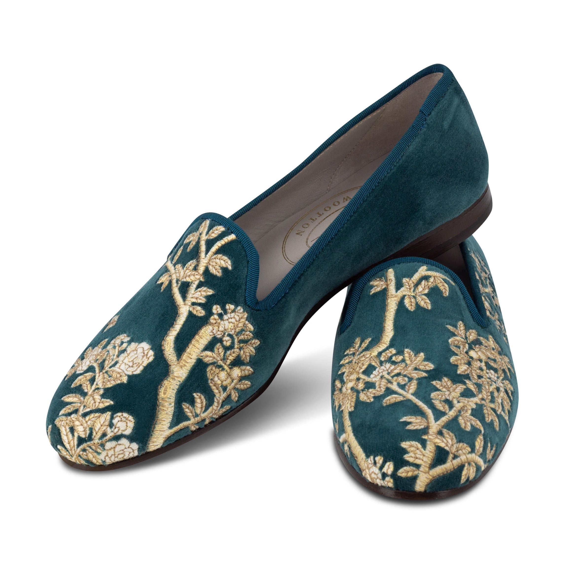 Our Marble Shimmer Peacock Velvet Slipper (Women) item is photographed here against a white background.
