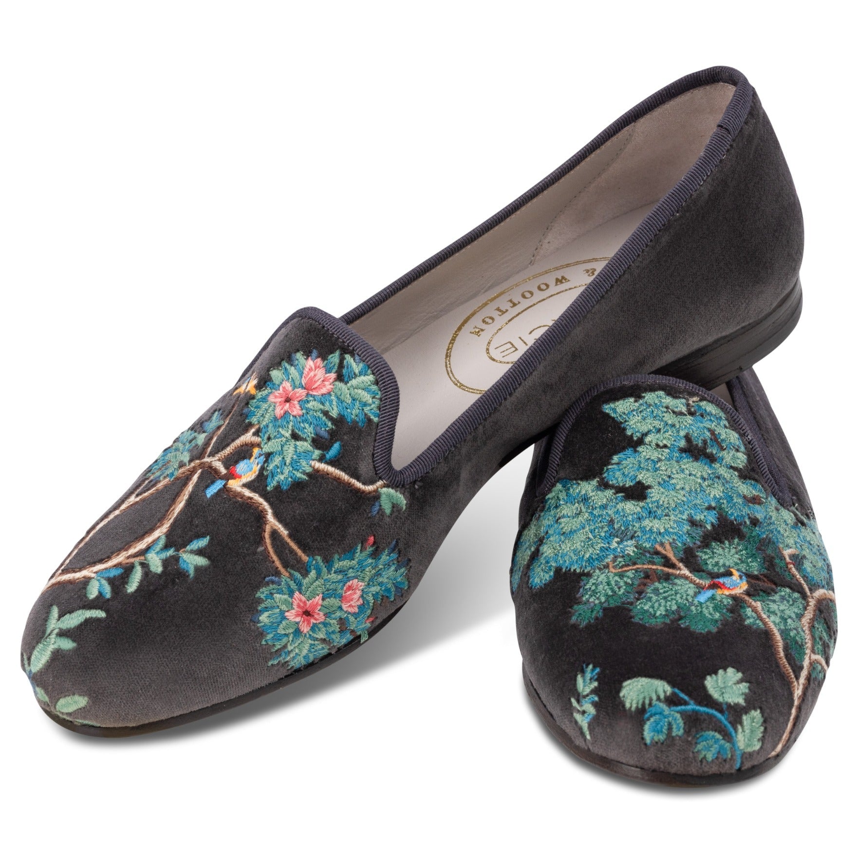 Winter Garden Charcoal Velvet Slipper