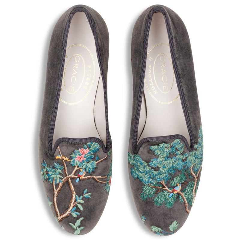 Winter Garden Charcoal Velvet Slipper