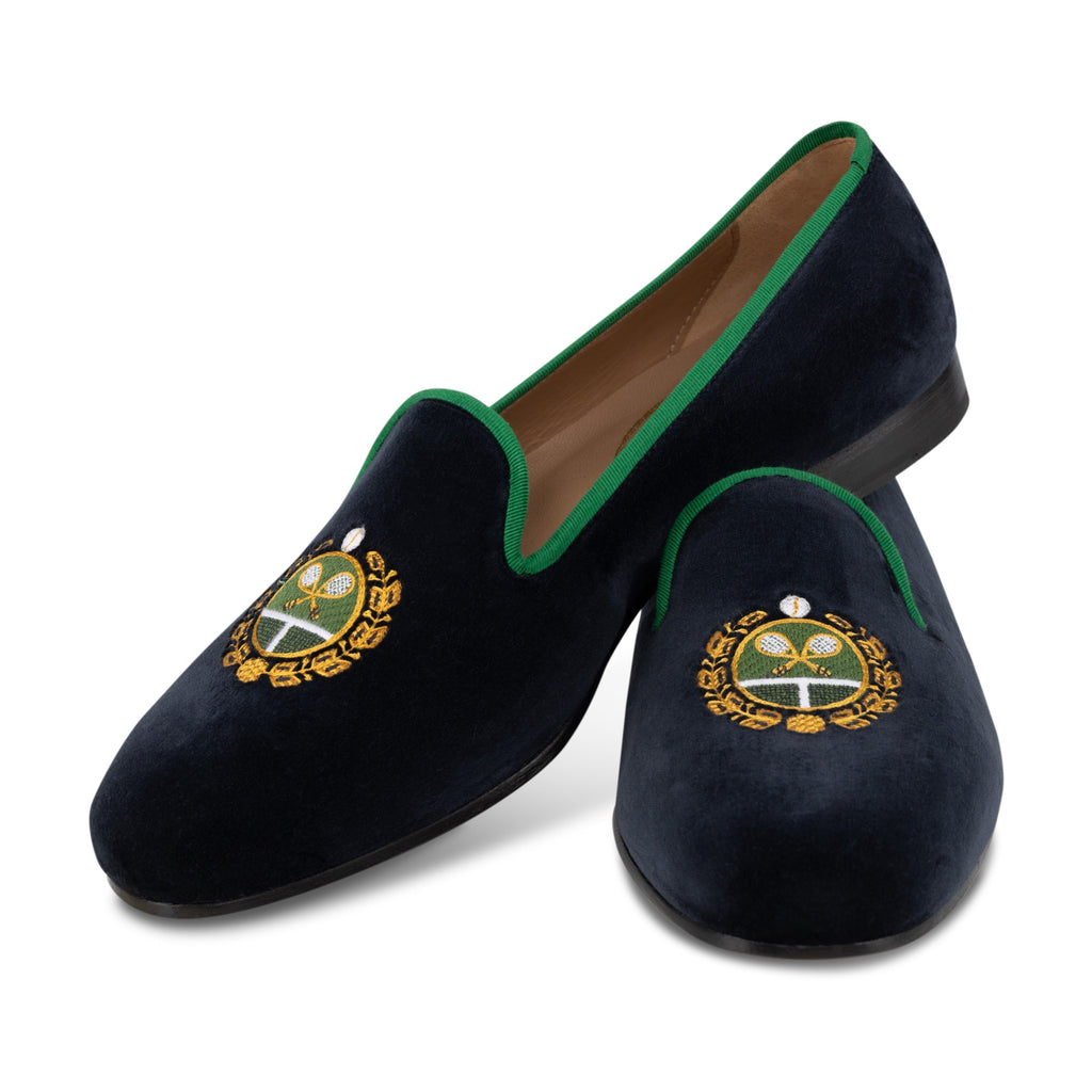 Men's Tennis Crest Navy Velvet Slipper