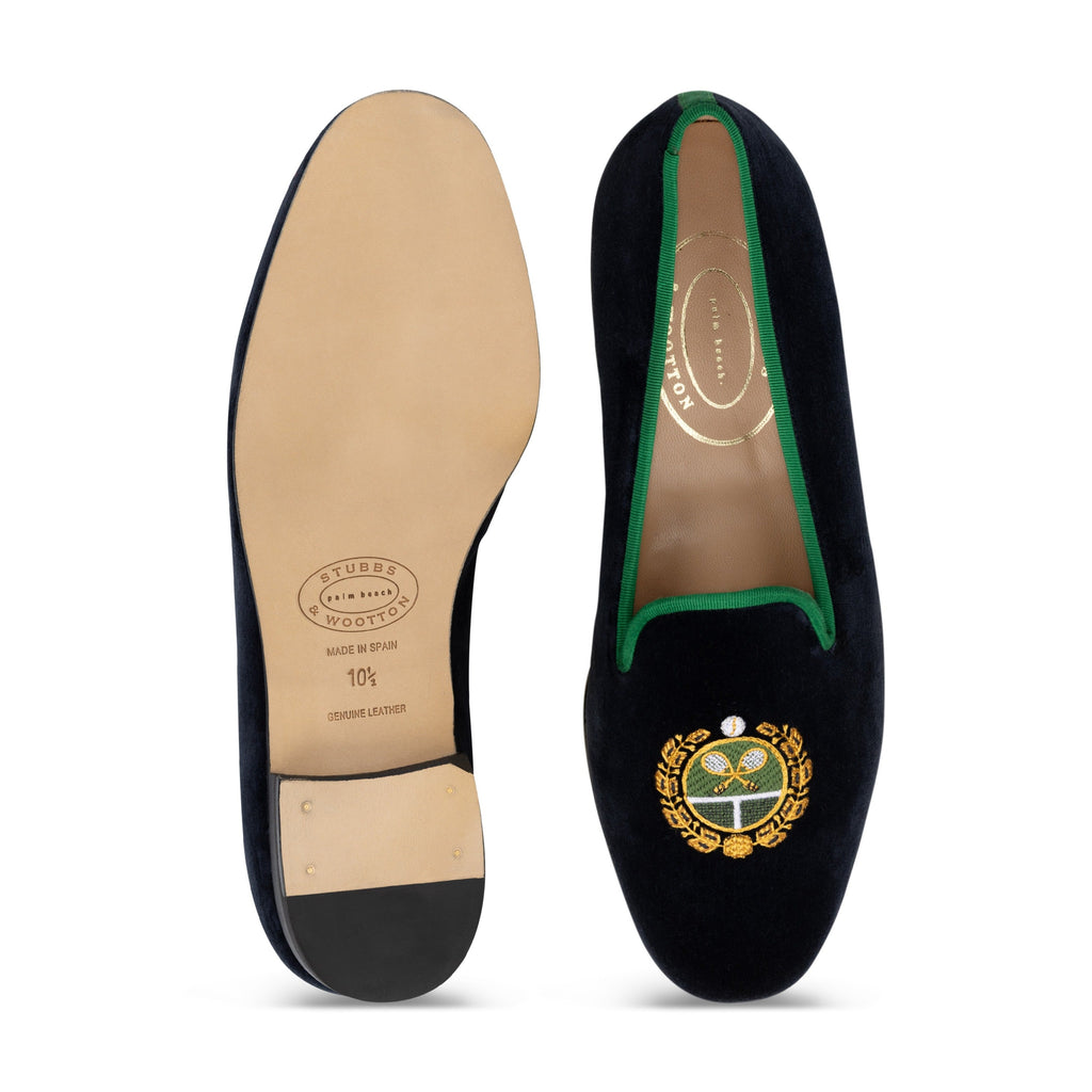 Men's Tennis Crest Navy Velvet Slipper
