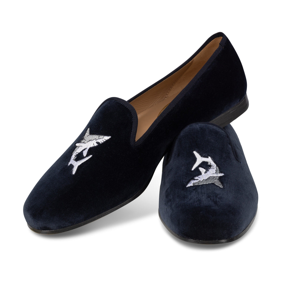 Men's Shark Navy Velvet Slipper