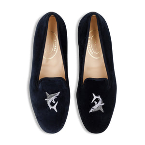 Men's Shark Navy Velvet Slipper